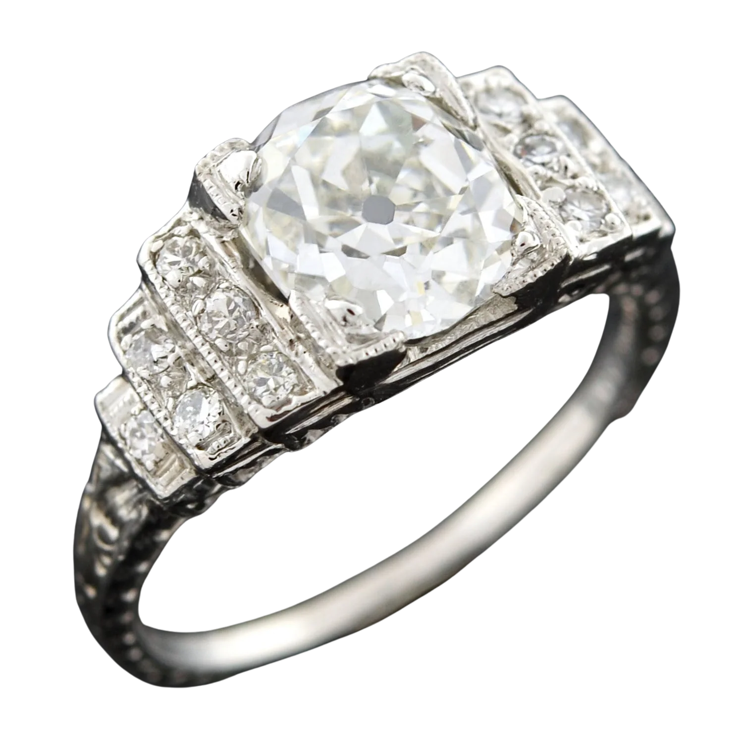 Art Deco Platinum Diamond Engagement Ring 2.16ct