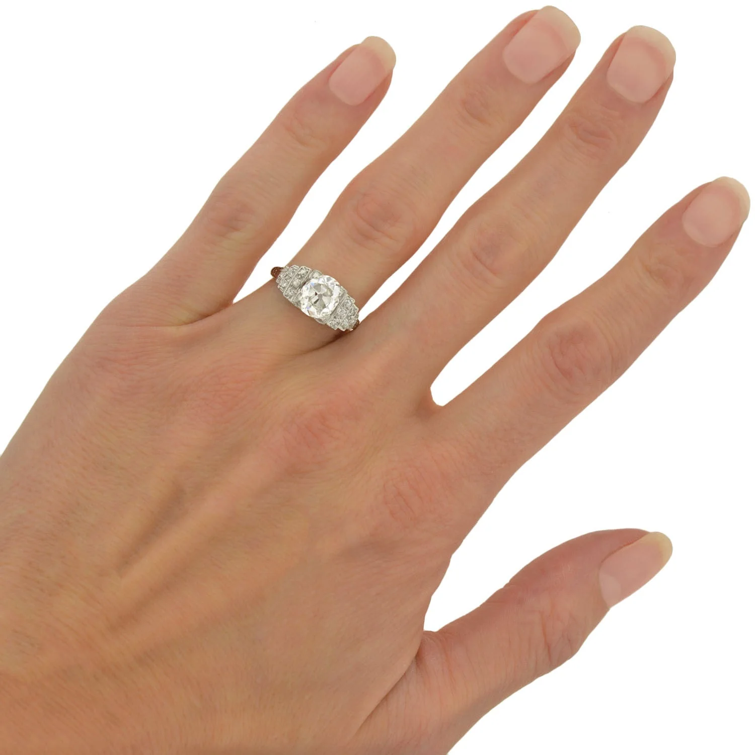 Art Deco Platinum Diamond Engagement Ring 2.16ct - Image 6
