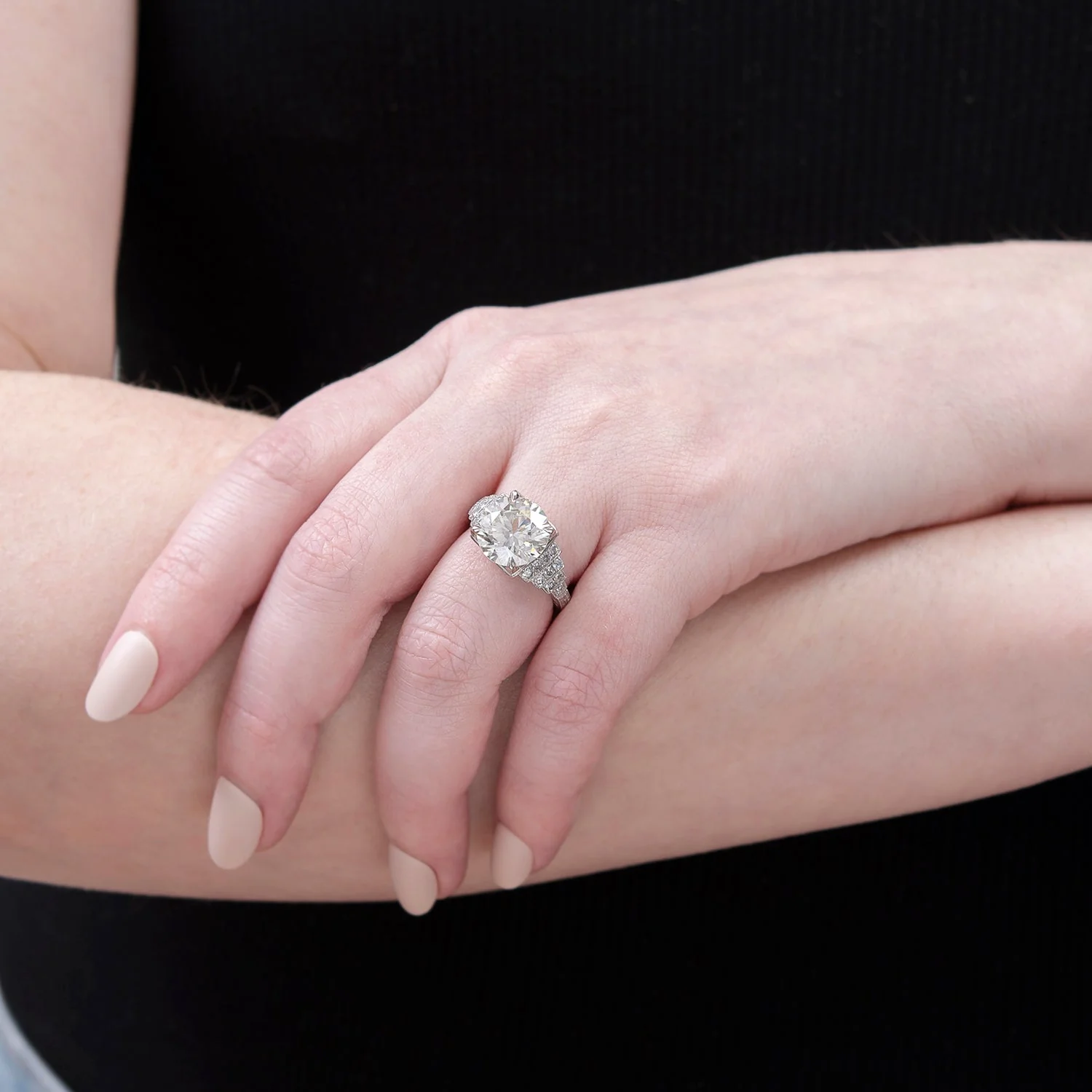 Art Deco Platinum Diamond Engagement Ring 5.09ct center - Image 8