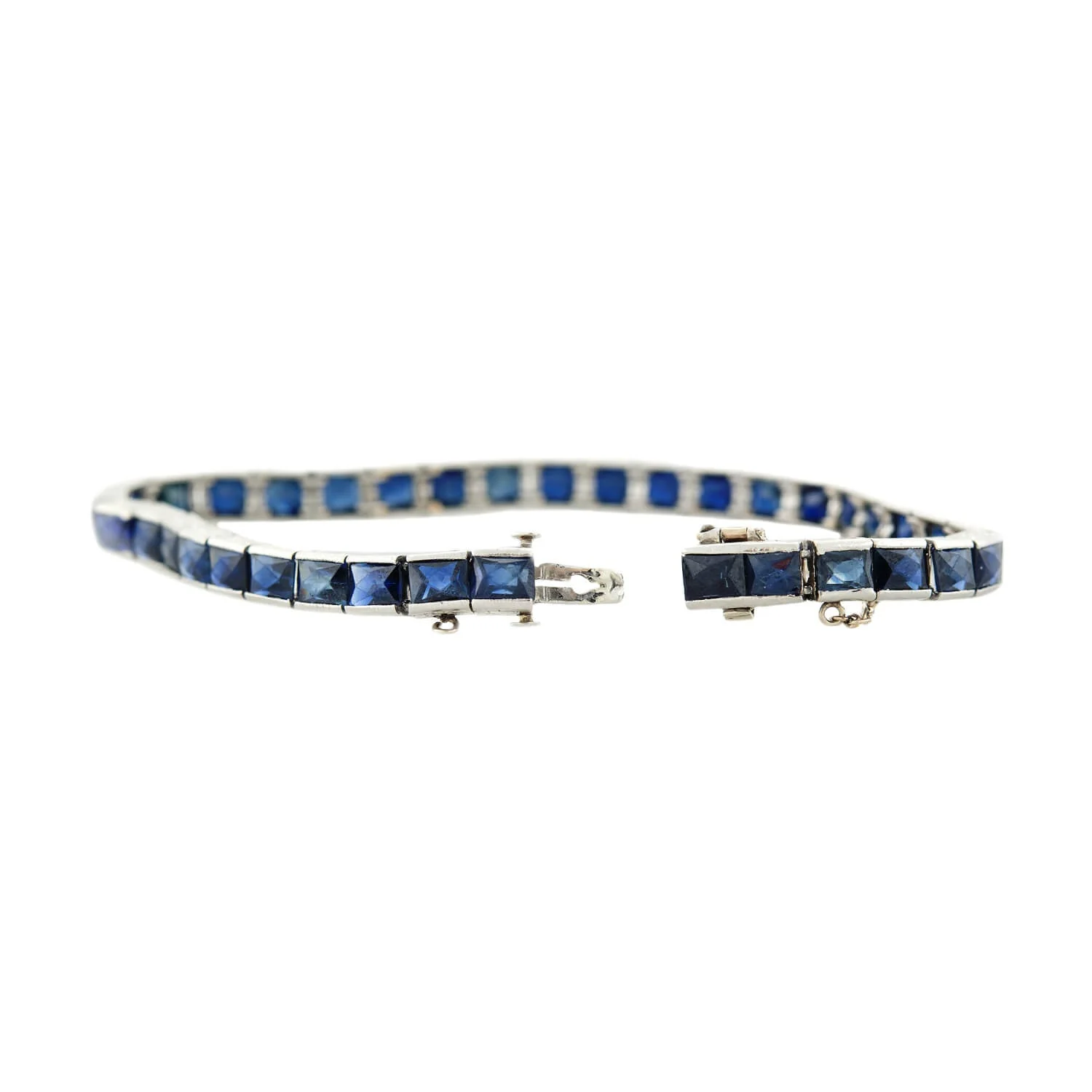 Art Deco Platinum French Cut Sapphire Line Bracelet 12ctw - Image 6