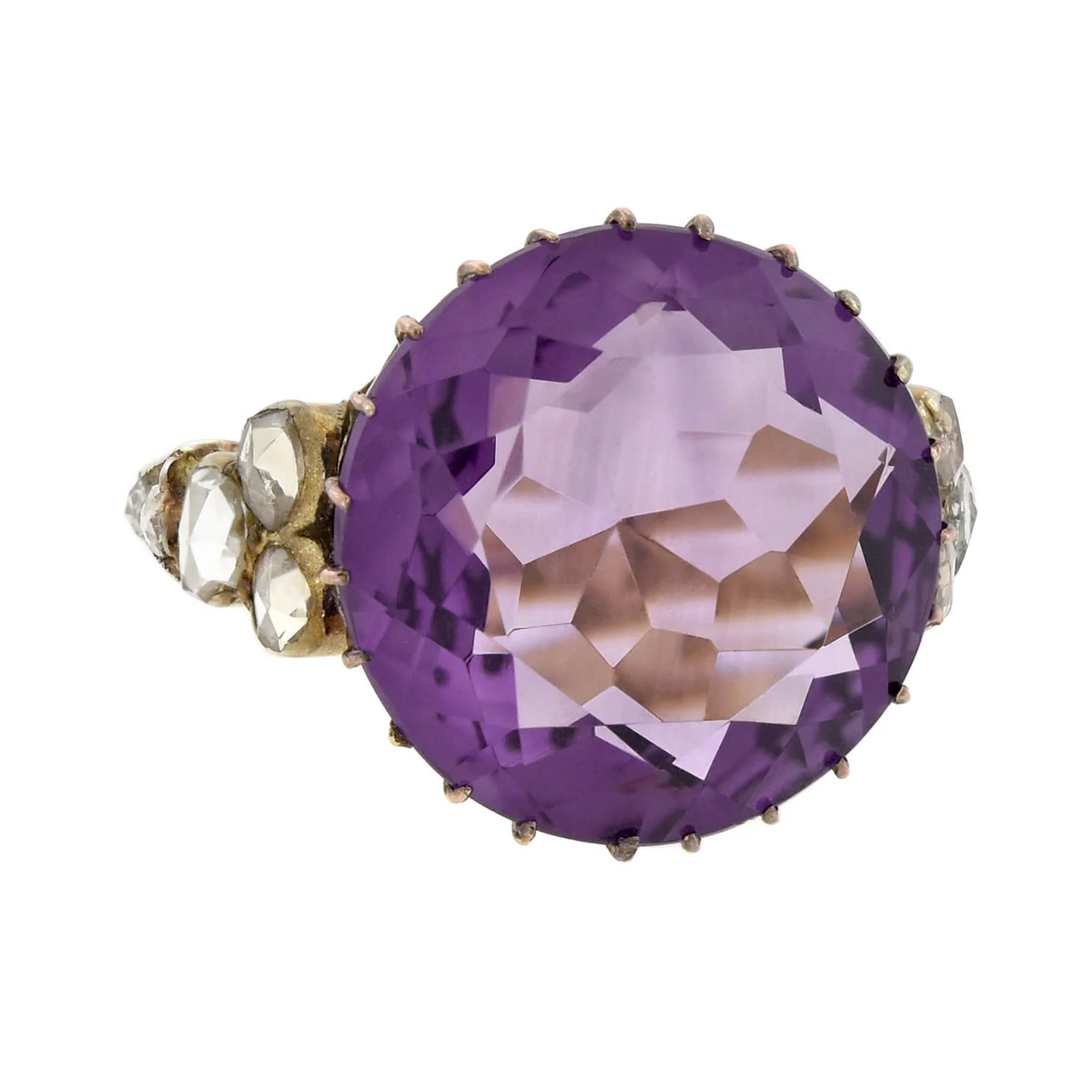 Edwardian 14kt Large 14ct Amethyst + Diamond Ring - Image 2
