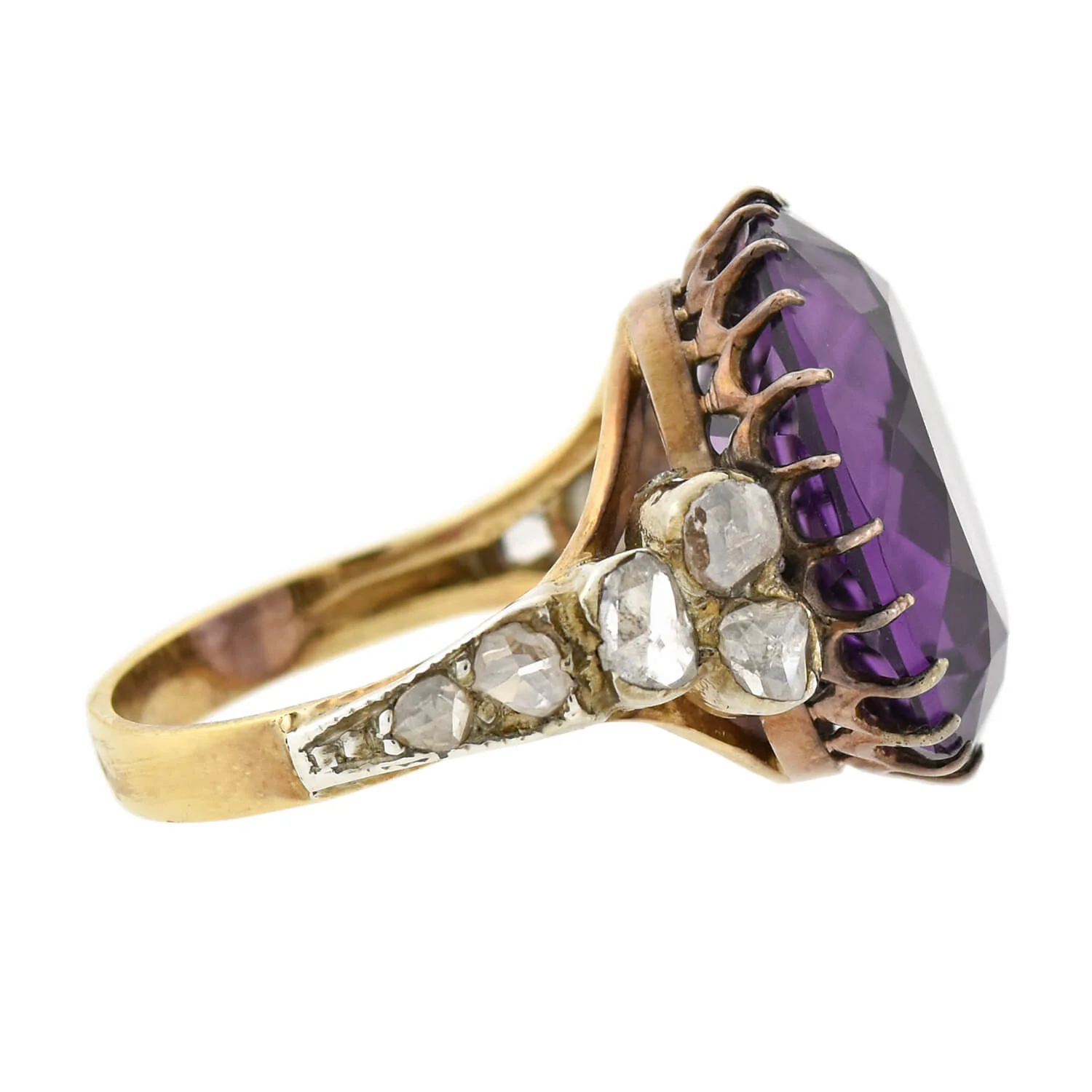 Edwardian 14kt Large 14ct Amethyst + Diamond Ring - Image 3