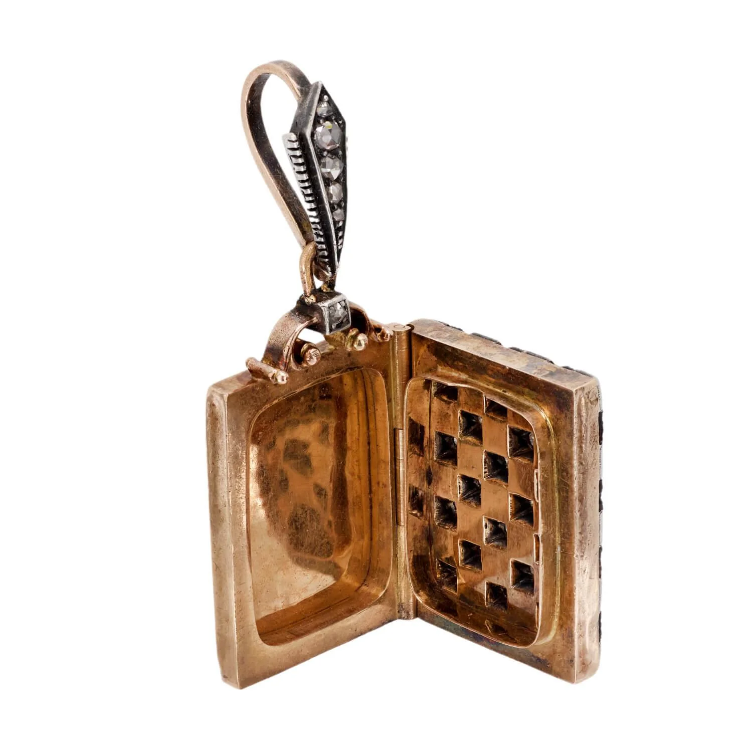 Edwardian 18kt Platinum Onyx & Diamond Checkerboard Locket - Image 2