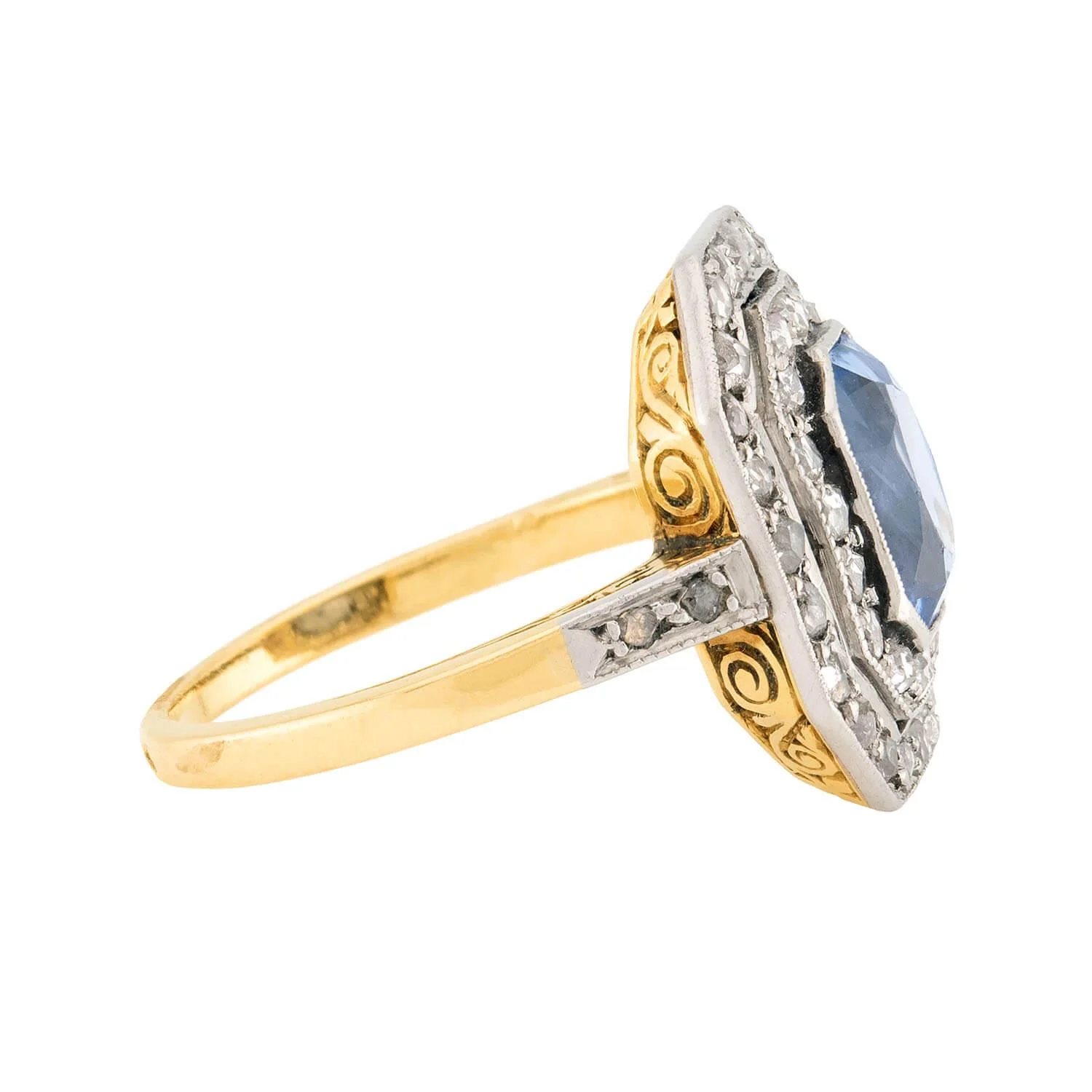 Edwardian French 18k & Platinum Sapphire Diamond Ring - Image 3