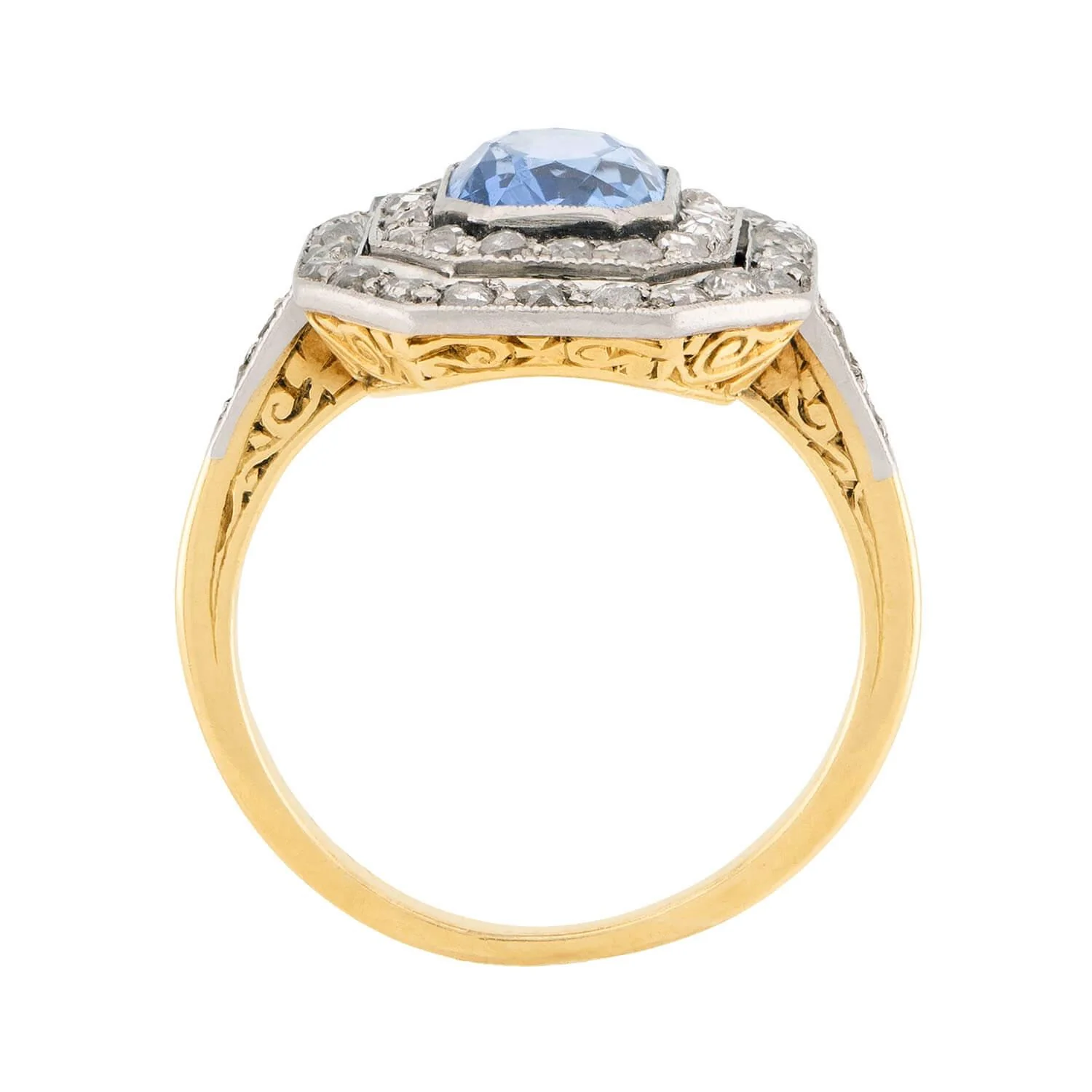 Edwardian French 18k & Platinum Sapphire Diamond Ring - Image 4