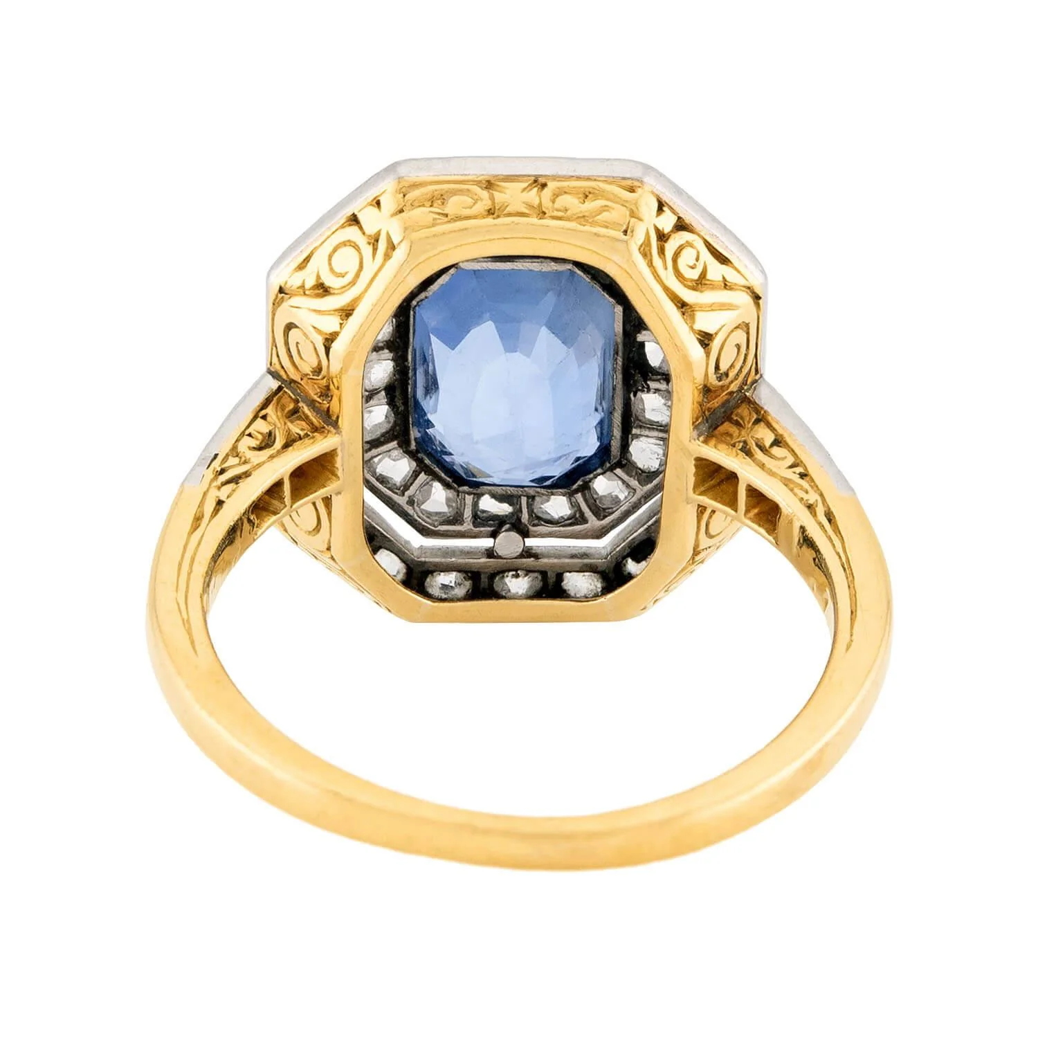Edwardian French 18k & Platinum Sapphire Diamond Ring - Image 5