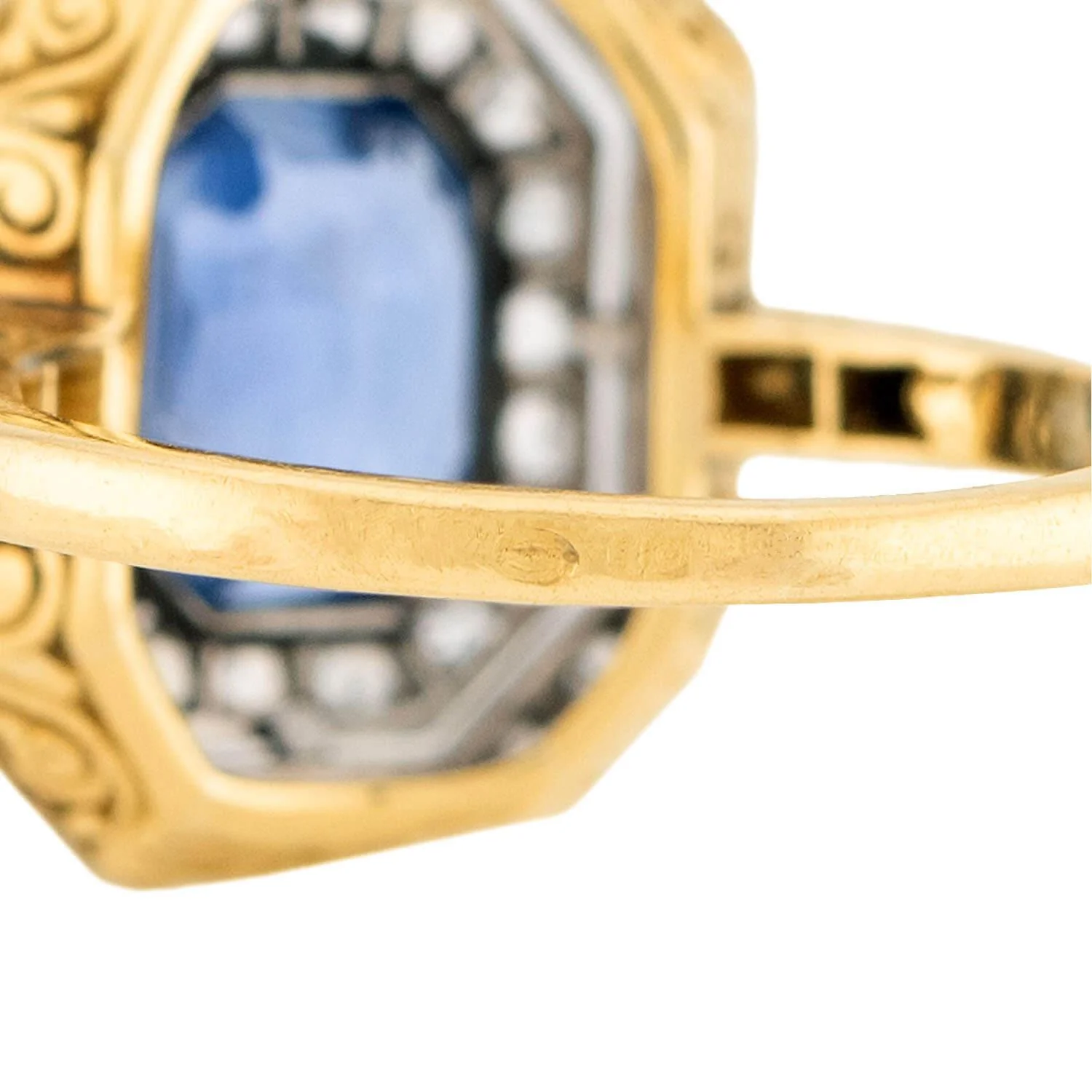 Edwardian French 18k & Platinum Sapphire Diamond Ring - Image 6