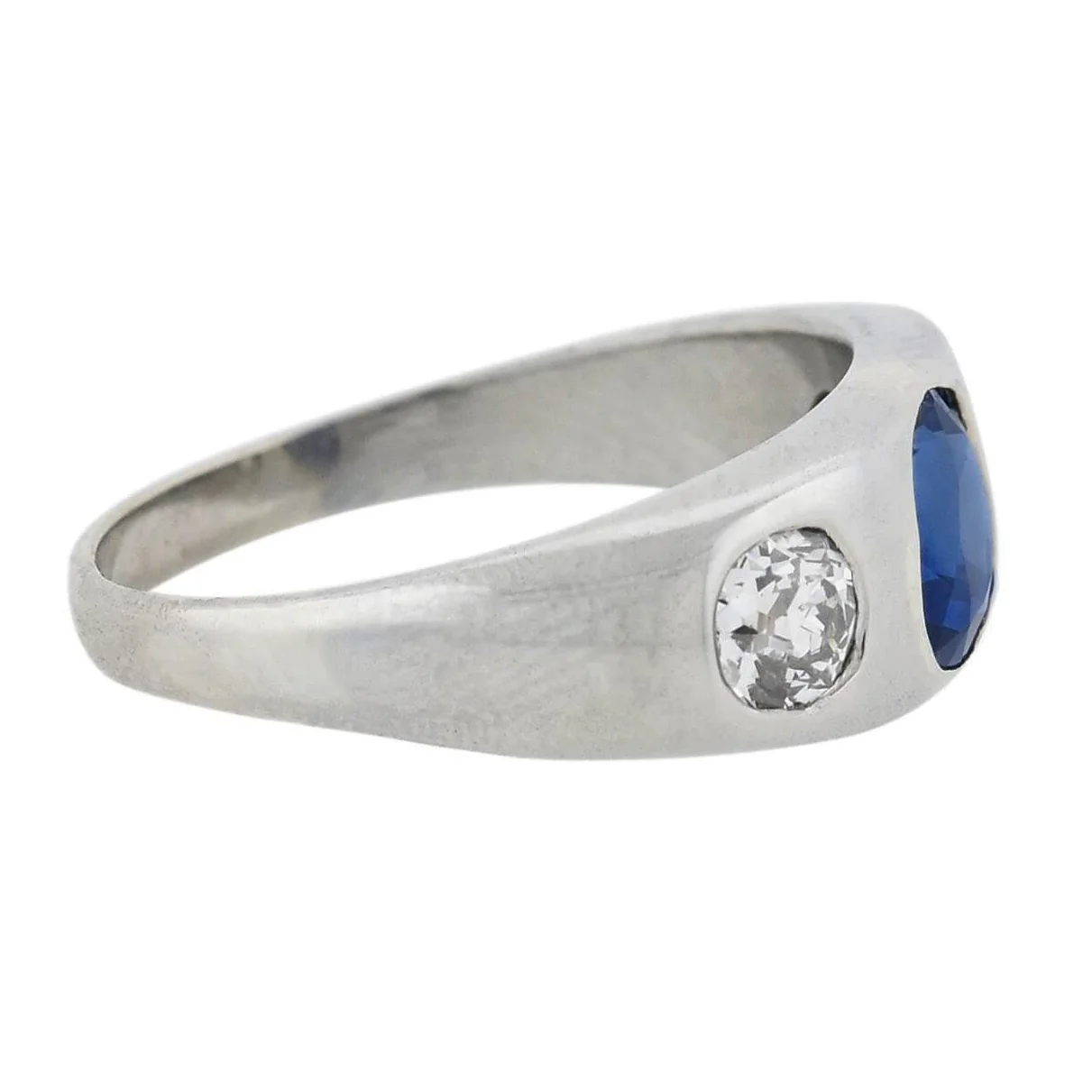 Edwardian Platinum 1.35ct Sapphire & Mine Cut Diamond Gypsy Ring - Image 3