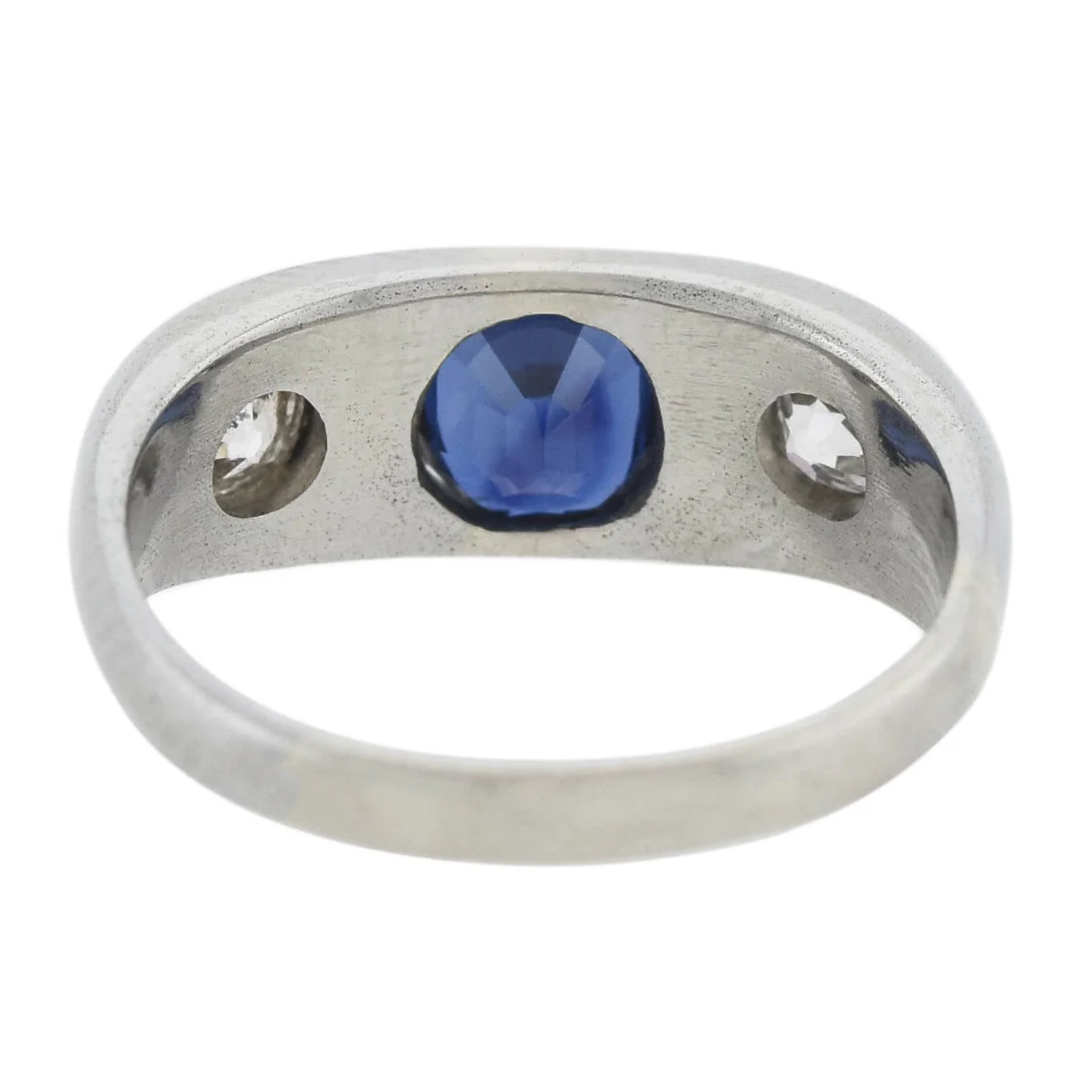 Edwardian Platinum 1.35ct Sapphire & Mine Cut Diamond Gypsy Ring - Image 5