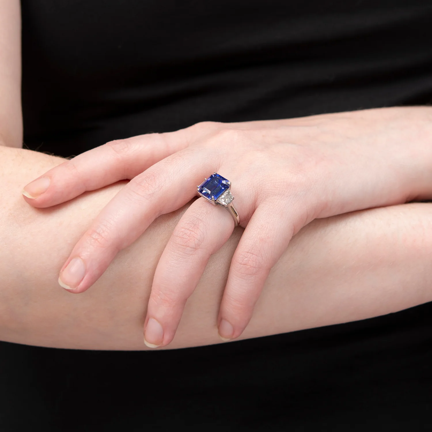 Estate Platinum Emerald Cut Tanzanite + Diamond Ring 6ctw - Image 7