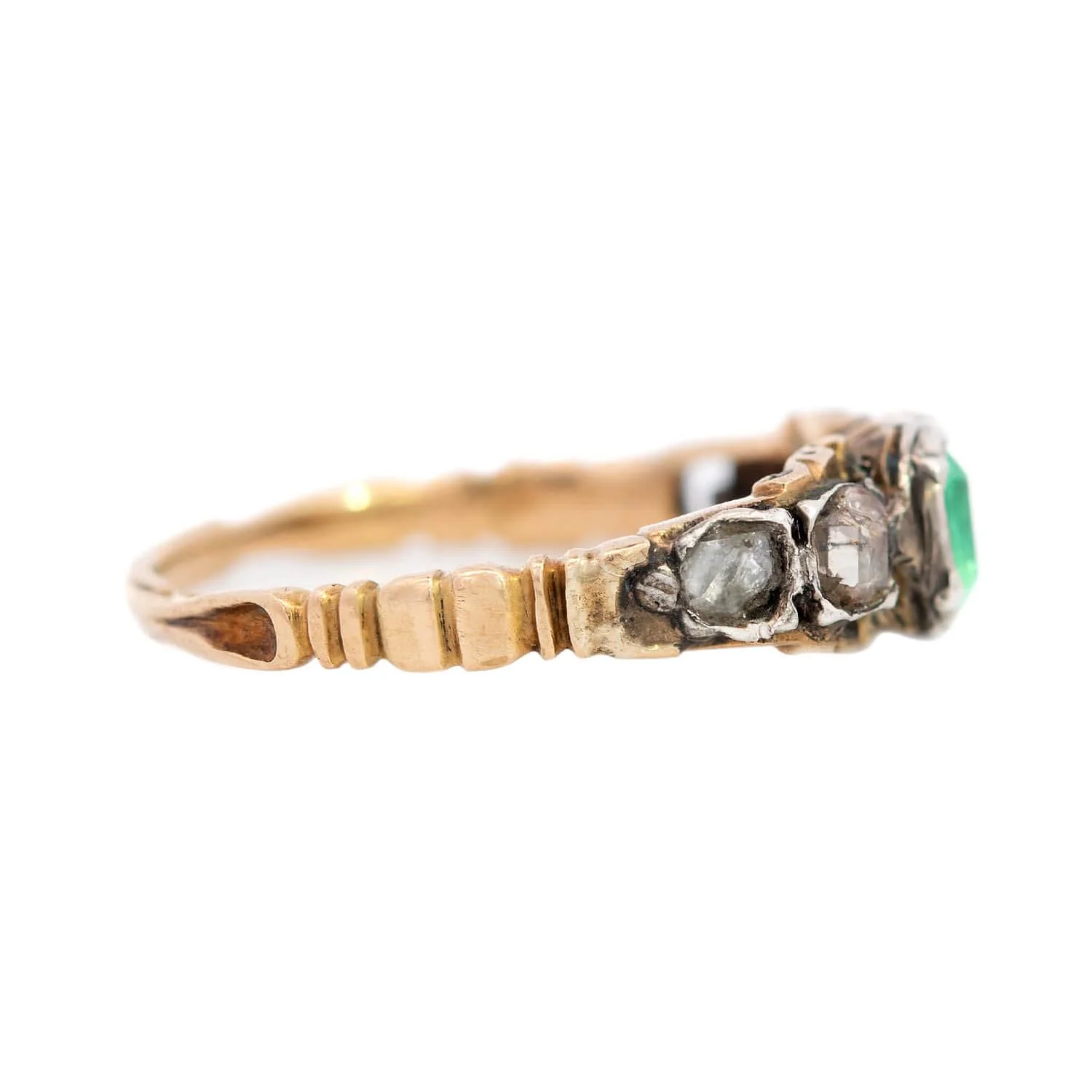 Georgian 18k/Sterling Silver Emerald and Rose Cut Diamond Engagement Ring - Image 3