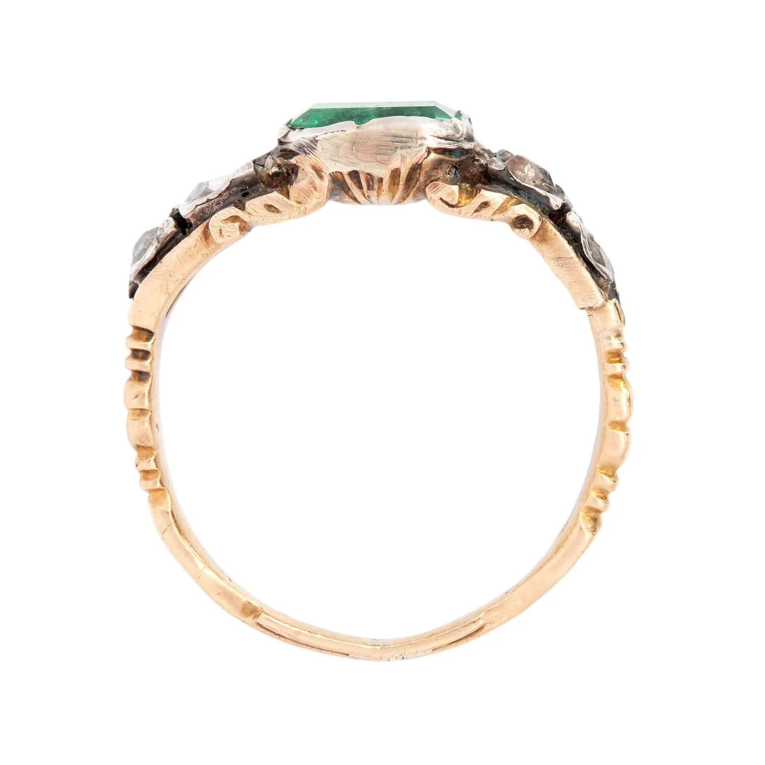 Georgian 18k/Sterling Silver Emerald and Rose Cut Diamond Engagement Ring - Image 4