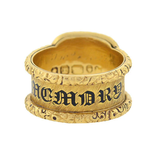 Georgian 18kt Enameled Glass Window Repousse Mourning Ring - Image 3