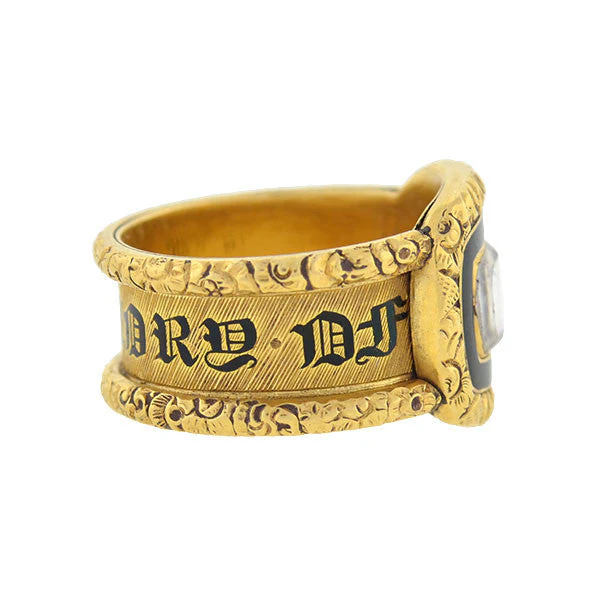 Georgian 18kt Enameled Glass Window Repousse Mourning Ring - Image 4