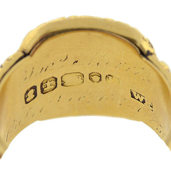Georgian 18kt Enameled Glass Window Repousse Mourning Ring - Image 7