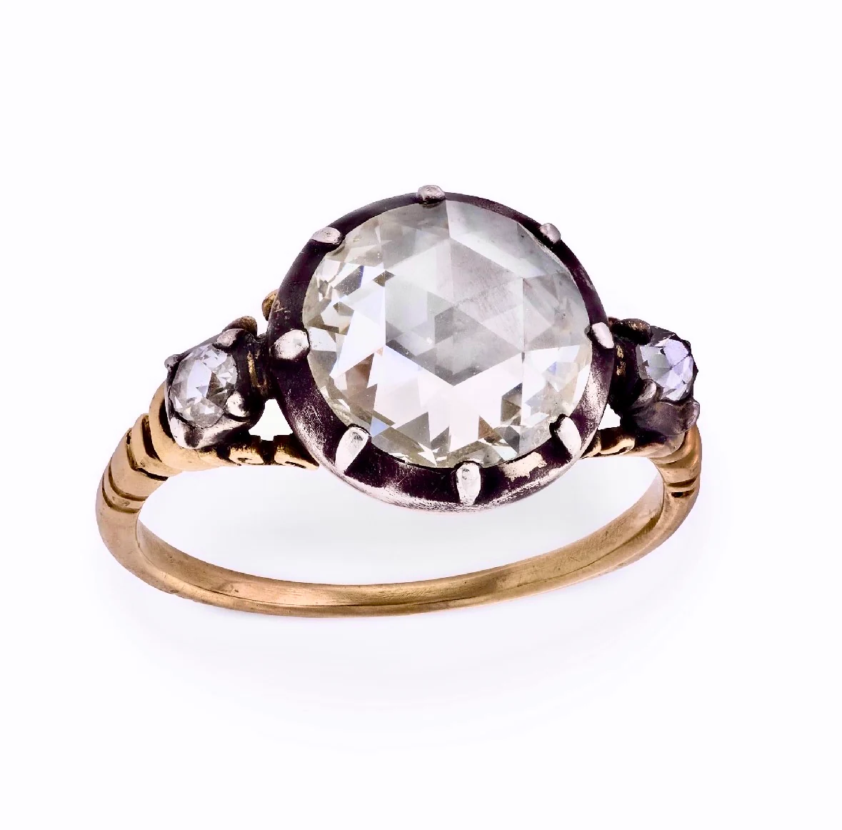 Georgian English 14k/Sterling Silver Diamond Engagement Ring 1.60ct