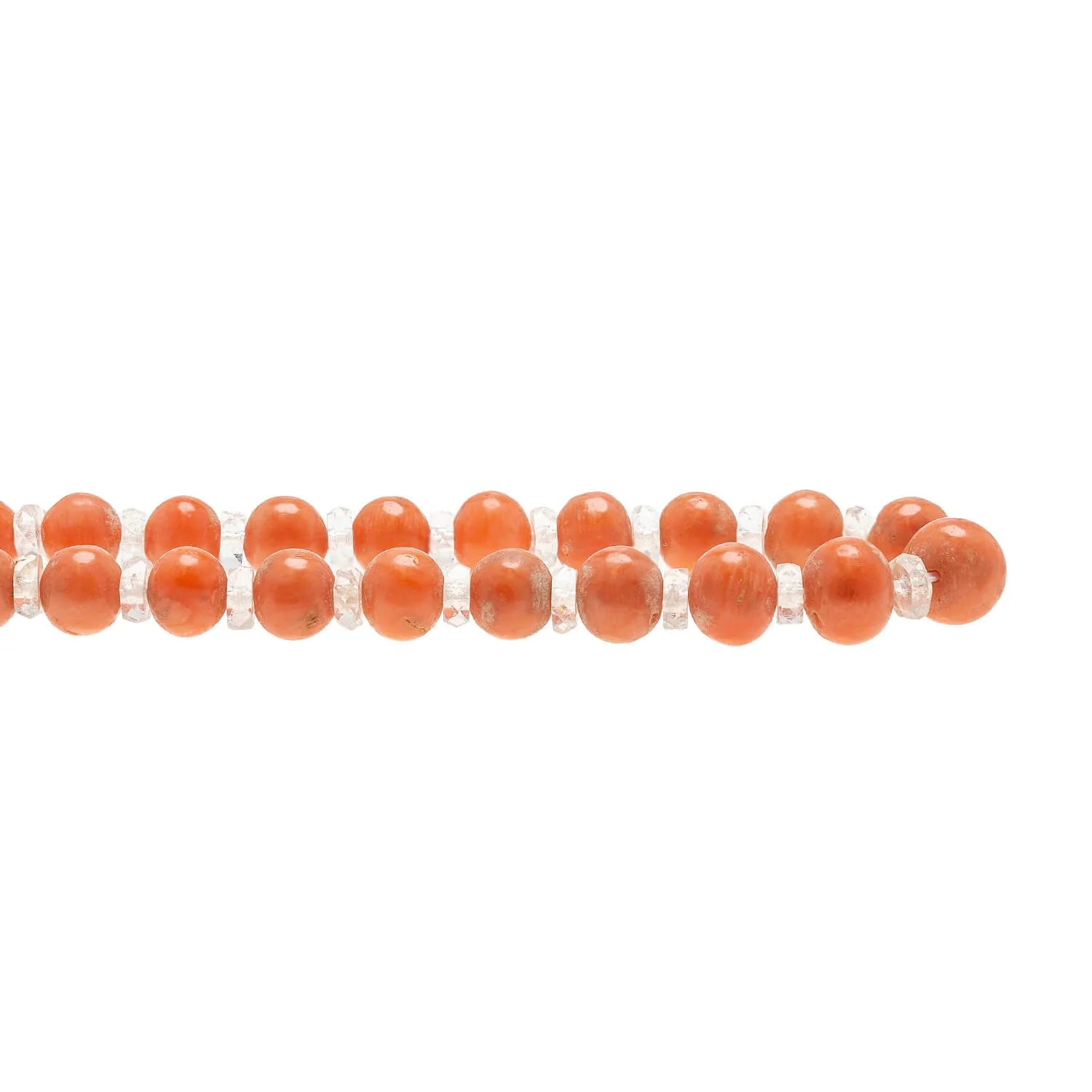 Art Deco Coral + Rock Quartz Crystal Beaded Necklace 34.5" - Image 4