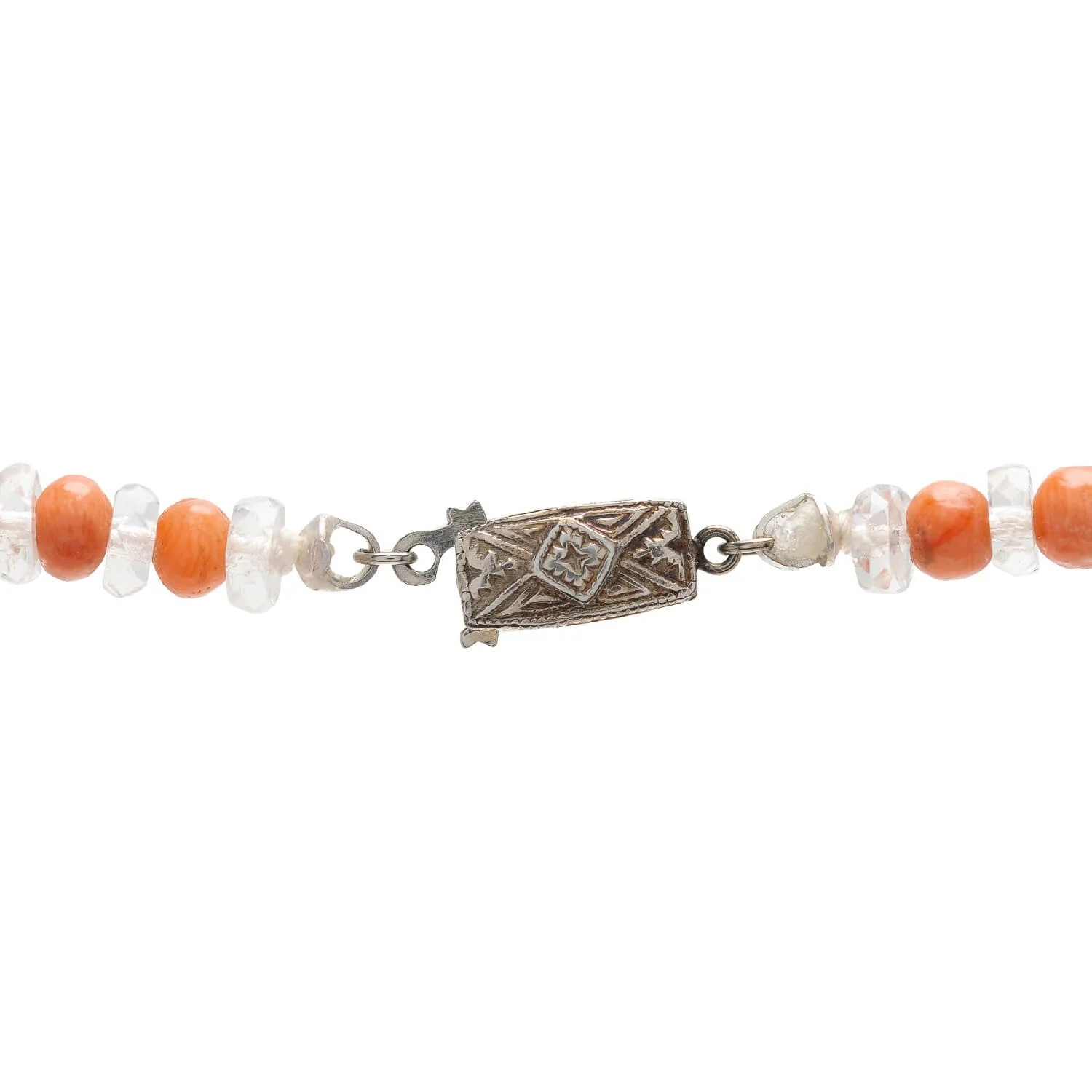Art Deco Coral + Rock Quartz Crystal Beaded Necklace 34.5" - Image 5