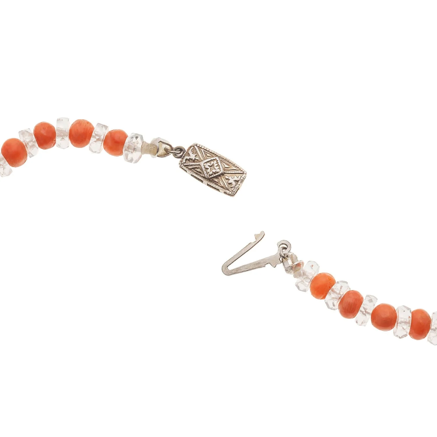 Art Deco Coral + Rock Quartz Crystal Beaded Necklace 34.5" - Image 6