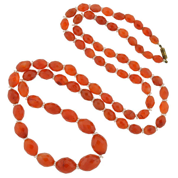 Art Deco Faceted Carnelian & Rock Quartz Crystal Necklace 46" - Image 2