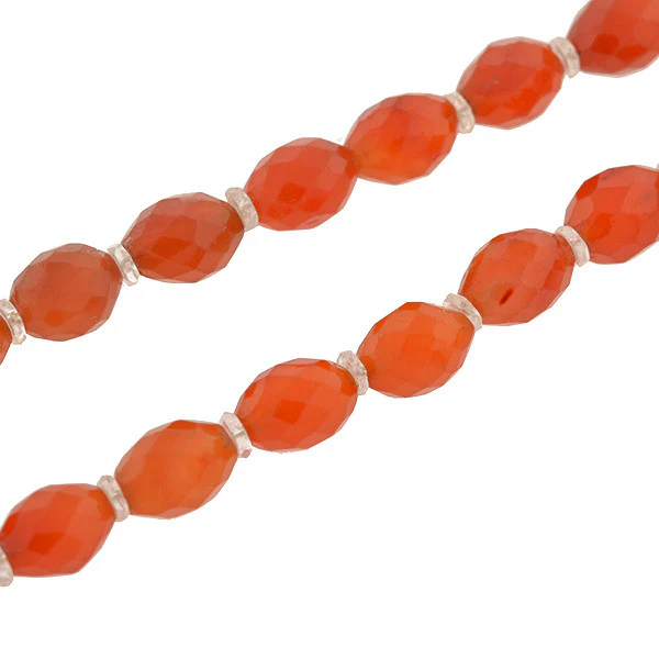 Art Deco Faceted Carnelian & Rock Quartz Crystal Necklace 46" - Image 4