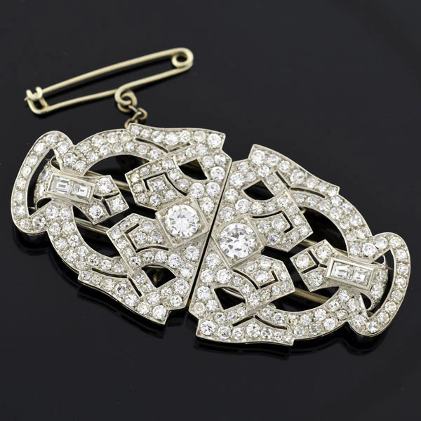 Art Deco Platinum & Diamond Encrusted Pin/Fur Clips 3.51ctw - Image 3