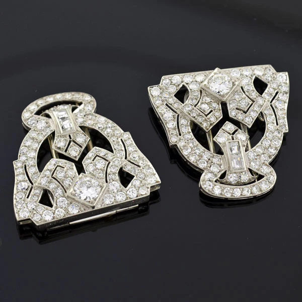 Art Deco Platinum & Diamond Encrusted Pin/Fur Clips 3.51ctw - Image 5