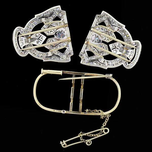 Art Deco Platinum & Diamond Encrusted Pin/Fur Clips 3.51ctw - Image 6