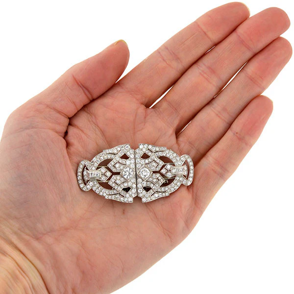Art Deco Platinum & Diamond Encrusted Pin/Fur Clips 3.51ctw - Image 8