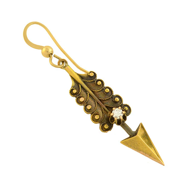 Victorian 14kt Yellow Gold Diamond Arrow Earrings - Image 2