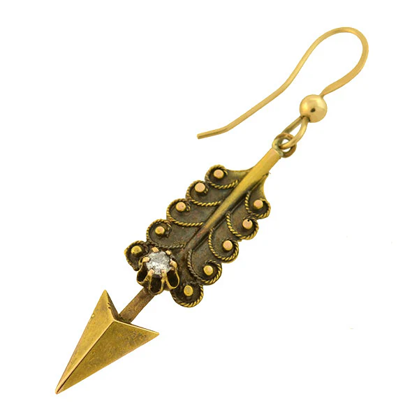 Victorian 14kt Yellow Gold Diamond Arrow Earrings - Image 3