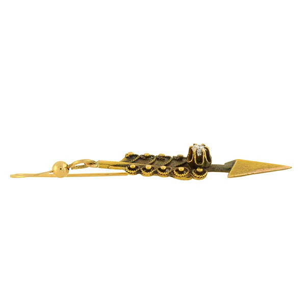 Victorian 14kt Yellow Gold Diamond Arrow Earrings - Image 4