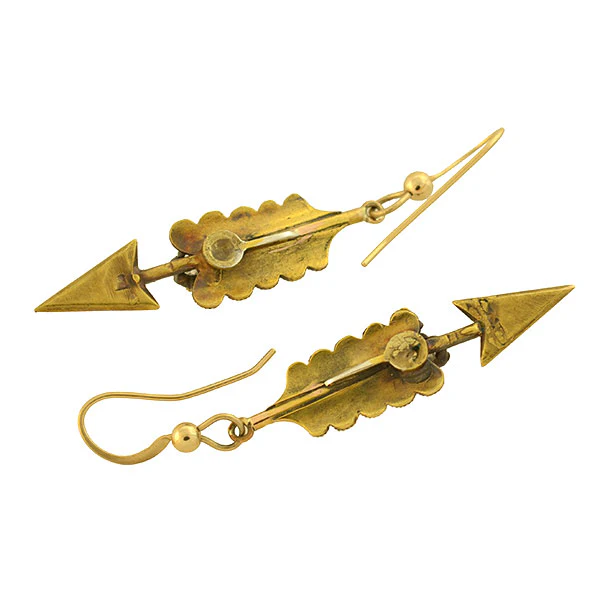 Victorian 14kt Yellow Gold Diamond Arrow Earrings - Image 5