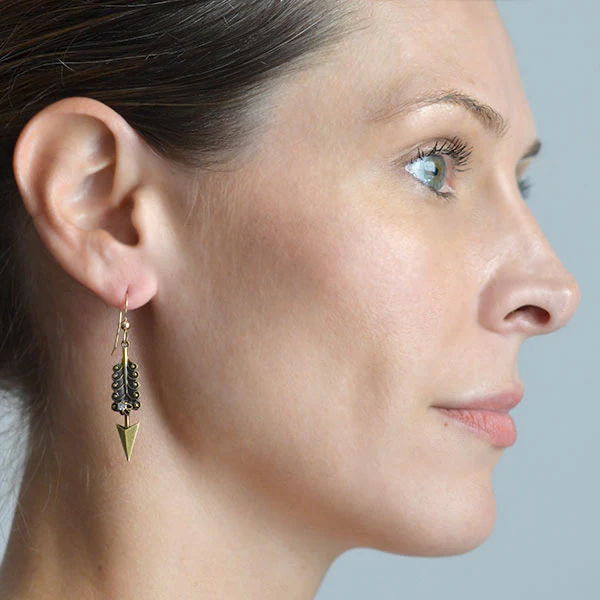 Victorian 14kt Yellow Gold Diamond Arrow Earrings - Image 6