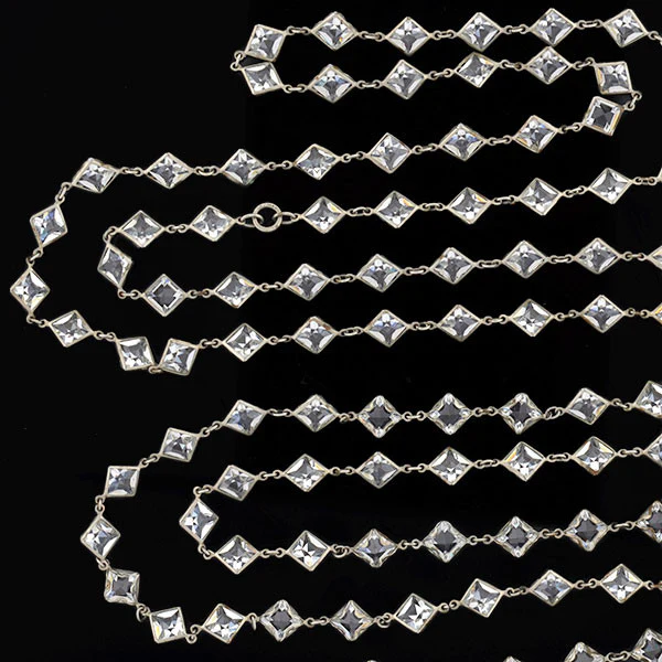 Art Deco German Silver Square Cut Crystal Necklace 55" - Image 2