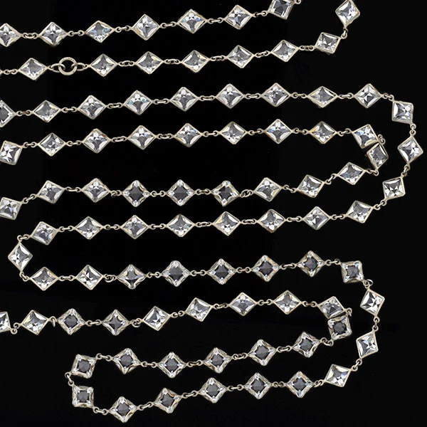 Art Deco German Silver Square Cut Crystal Necklace 55" - Image 3