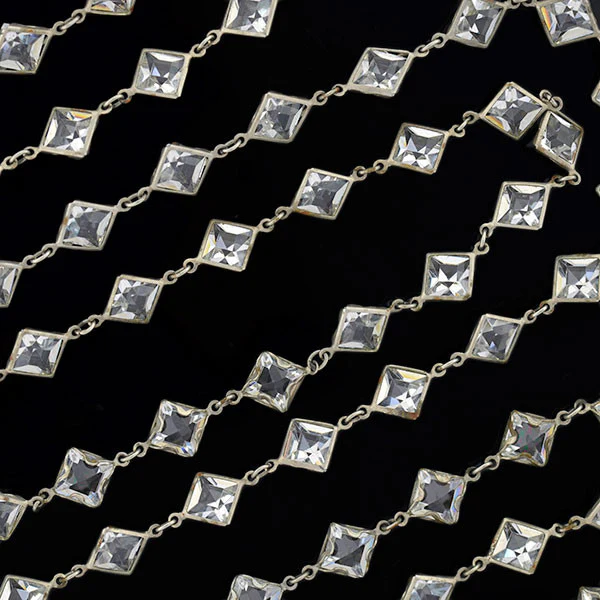 Art Deco German Silver Square Cut Crystal Necklace 55" - Image 4