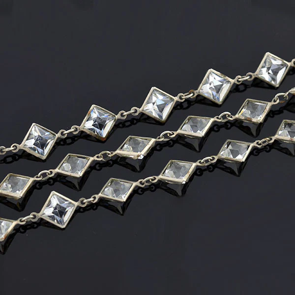 Art Deco German Silver Square Cut Crystal Necklace 55" - Image 5