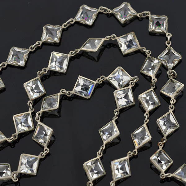 Art Deco German Silver Square Cut Crystal Necklace 55" - Image 6