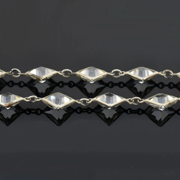 Art Deco German Silver Square Cut Crystal Necklace 55" - Image 7