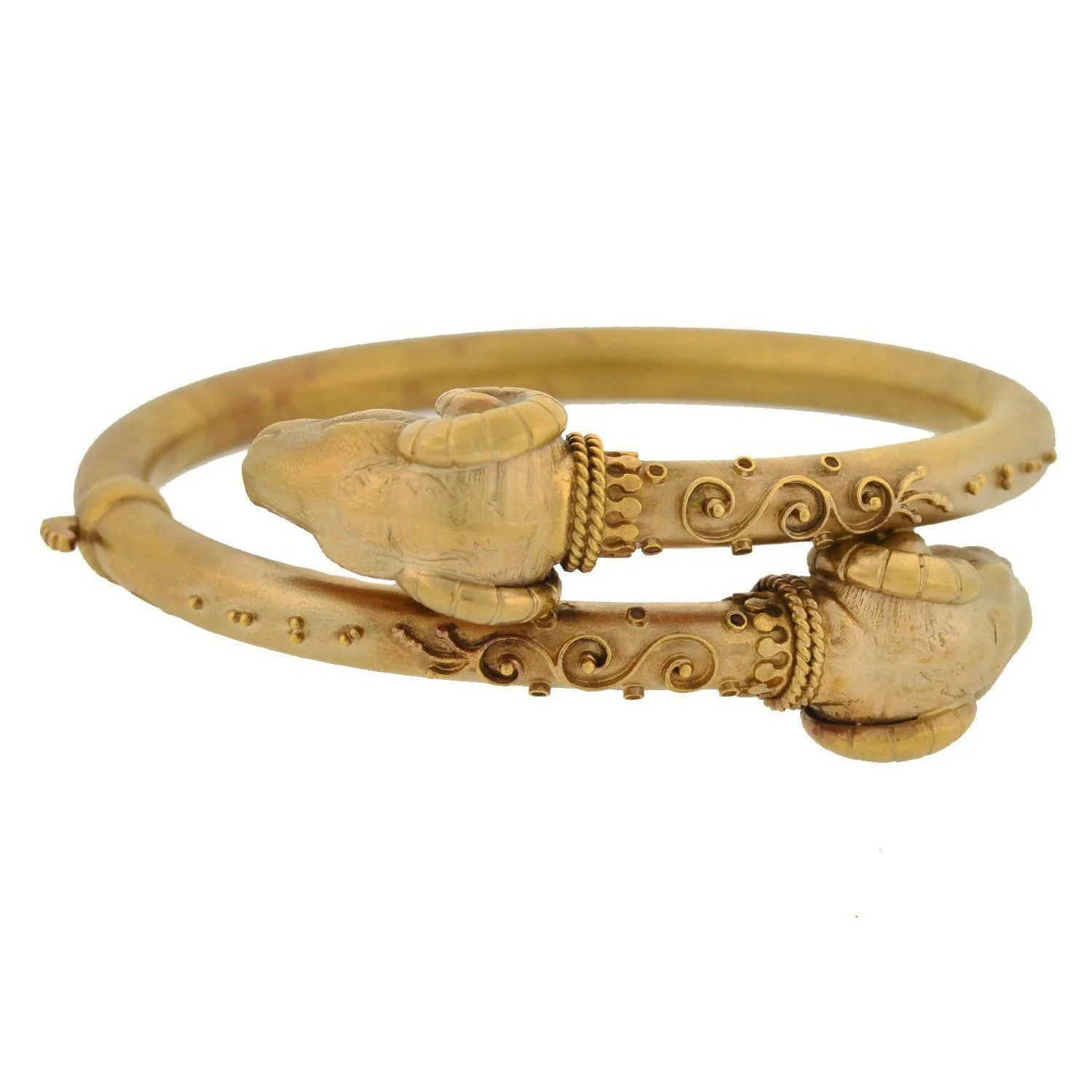 Victorian 14kt Etruscan Double Ram's Head Bypass Bracelet 19.4 dwt - Image 2