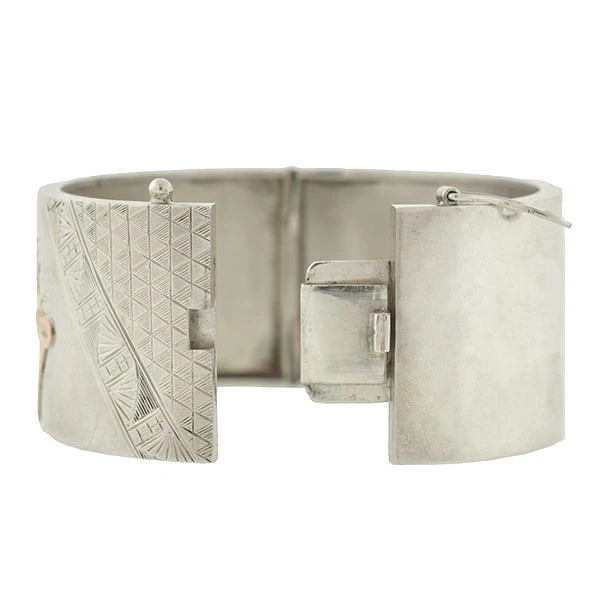 Victorian Sterling Silver Mixed Metals Bangle Bracelet - Image 2