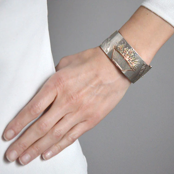 Victorian Sterling Silver Mixed Metals Bangle Bracelet - Image 6