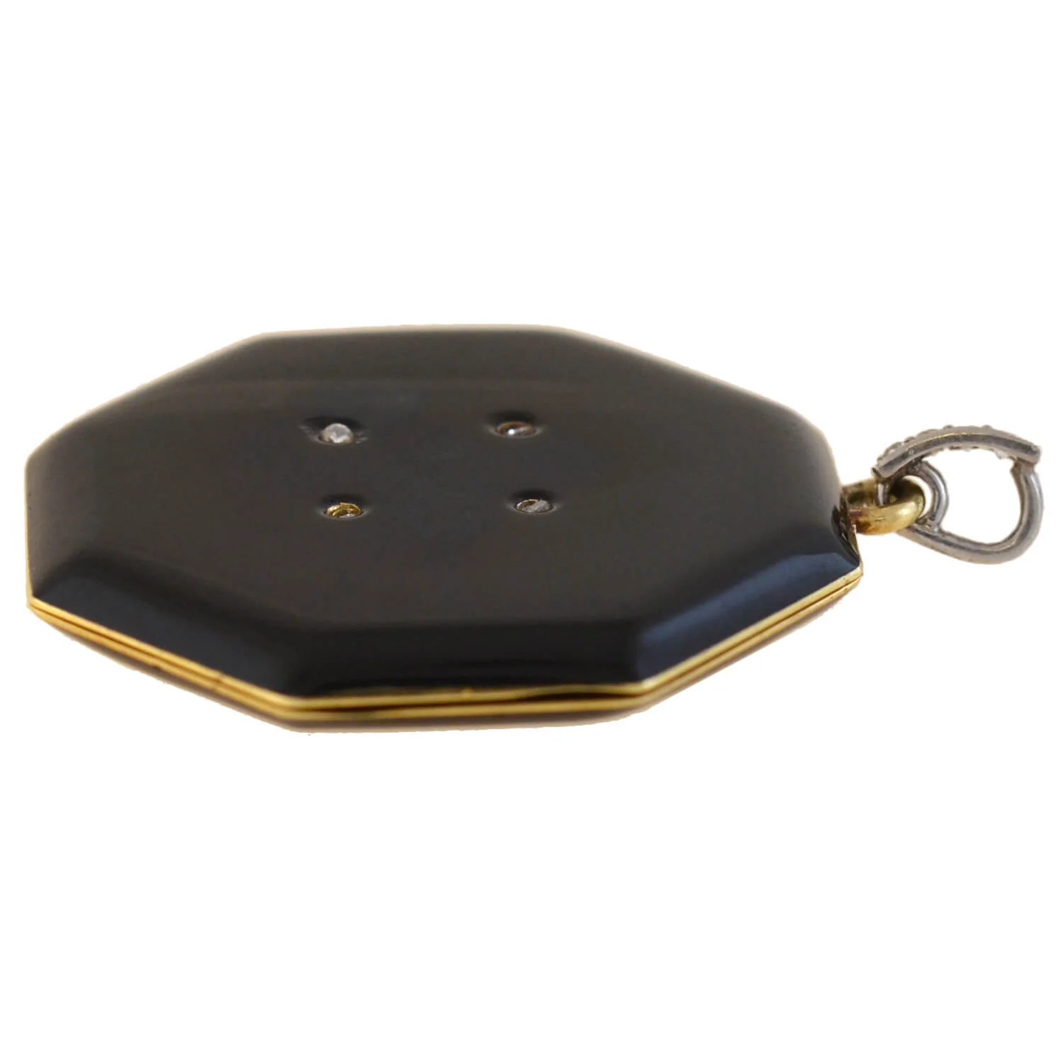 TIFFANY & CO. Edwardian 14kt/Platinum Diamond + Black Enamel Locket - Image 3