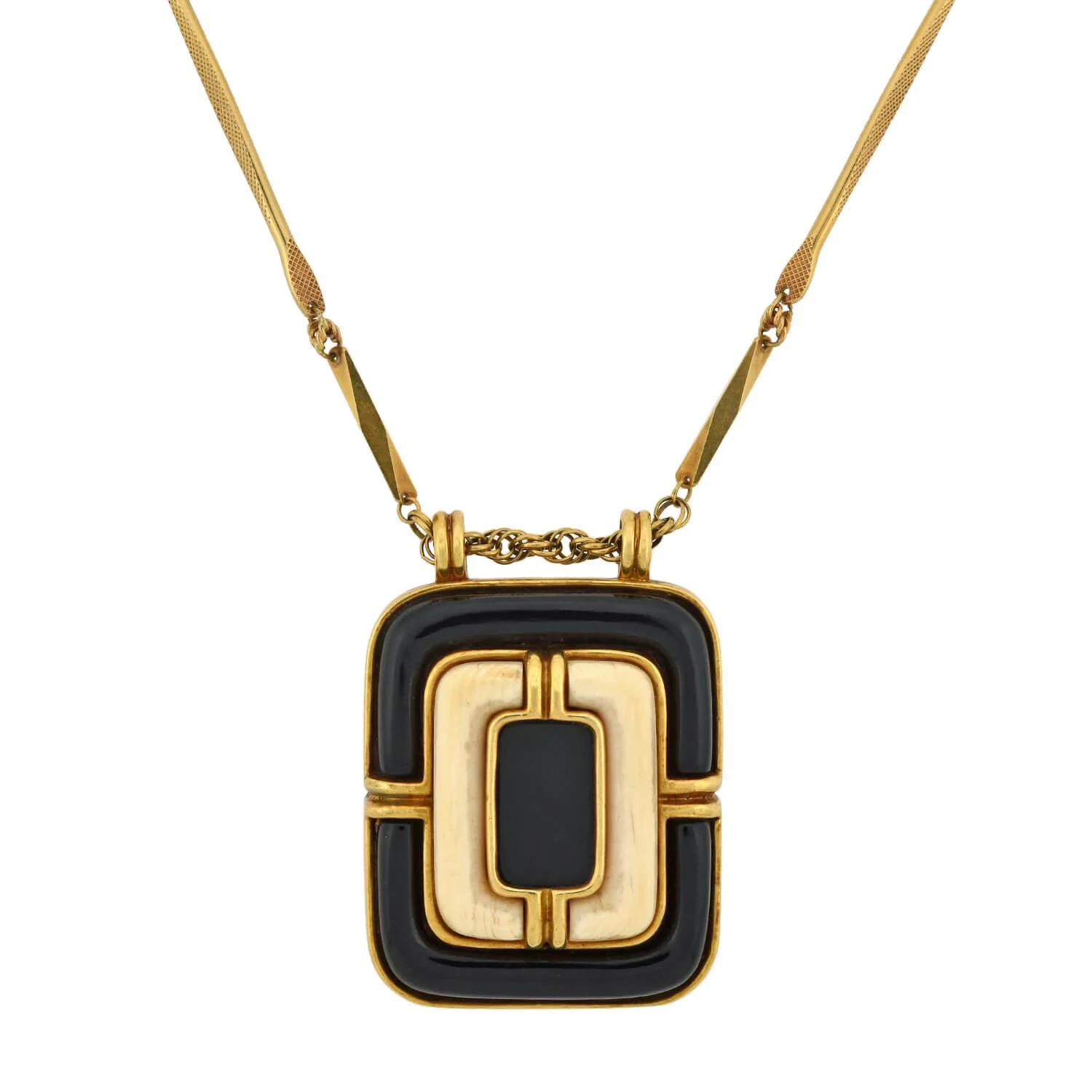 TIFFANY & Co. Ca. 1960 Large 18kt Onyx + Ivory Pendant Necklace 24.5" - Image 3