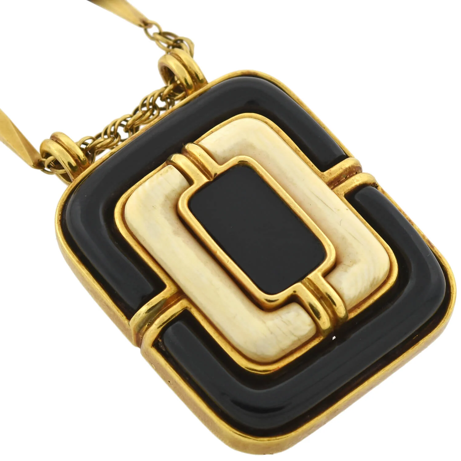 TIFFANY & Co. Ca. 1960 Large 18kt Onyx + Ivory Pendant Necklace 24.5" - Image 4