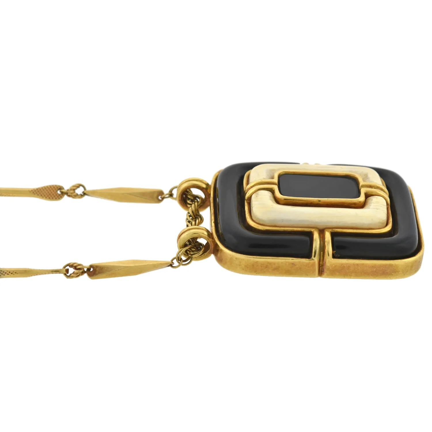 TIFFANY & Co. Ca. 1960 Large 18kt Onyx + Ivory Pendant Necklace 24.5" - Image 5