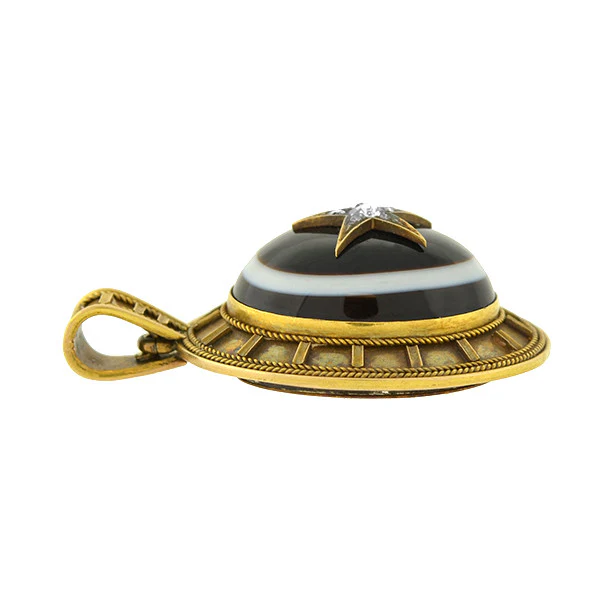Victorian 14kt Banded Agate & Diamond Star Locket/Pendant - Image 4