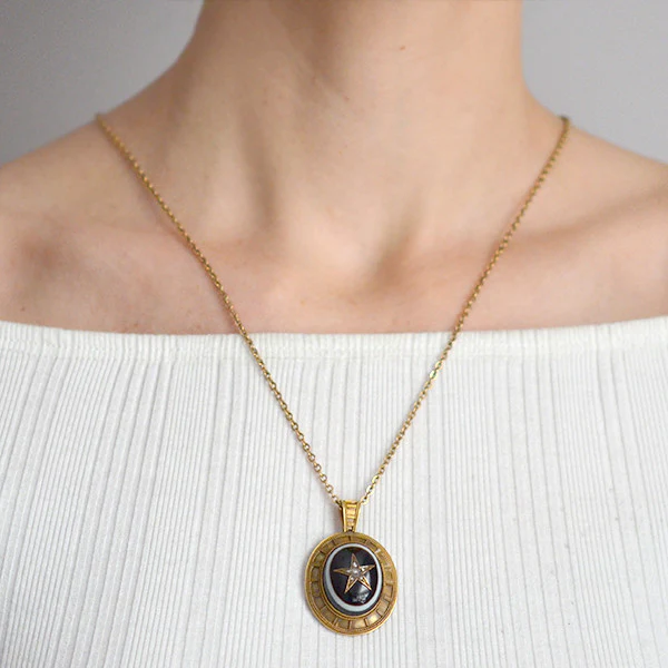Victorian 14kt Banded Agate & Diamond Star Locket/Pendant - Image 6