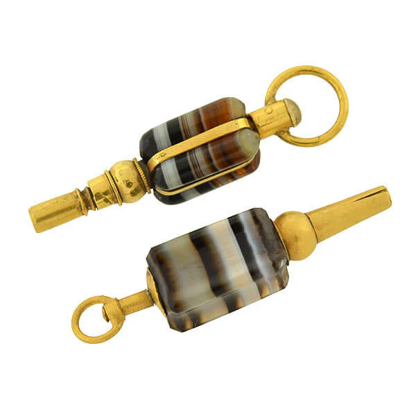 Victorian 14kt Banded Agate Watch Keys Fob/Pendant - Image 5